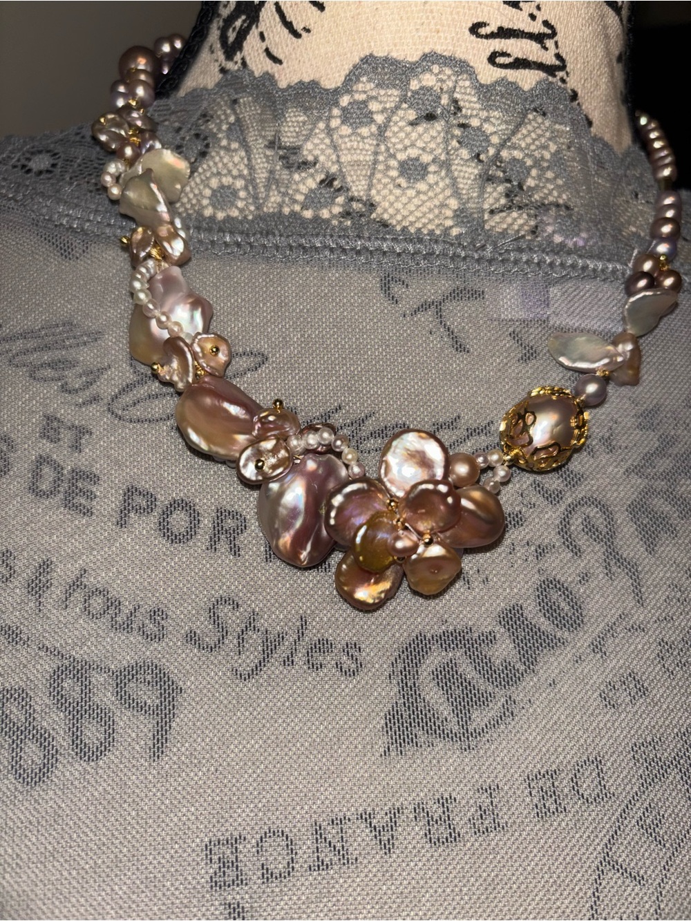 Iridescent Pink Pearl Floral Statement Necklace